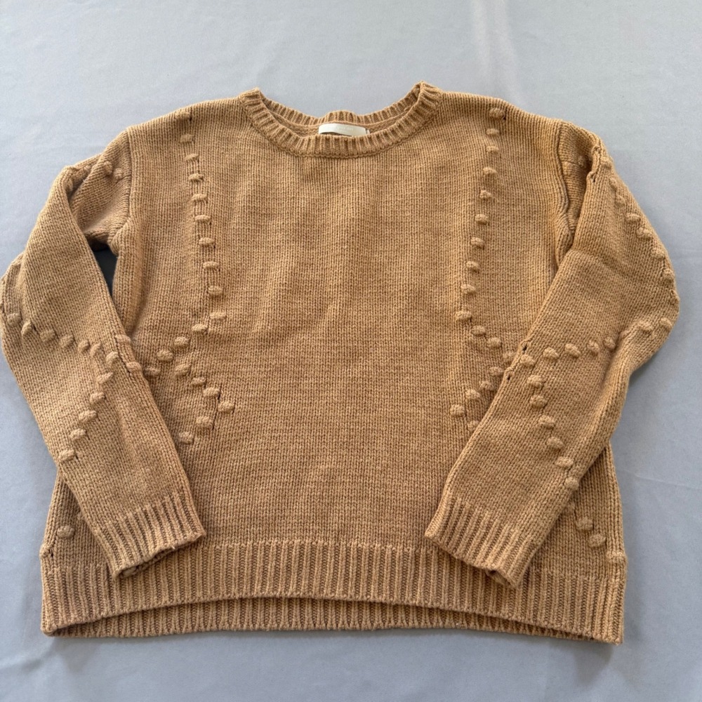One Grey Day Bobble Knit Sweater Women's Small Camel Tan Wool Cotton Blend fall